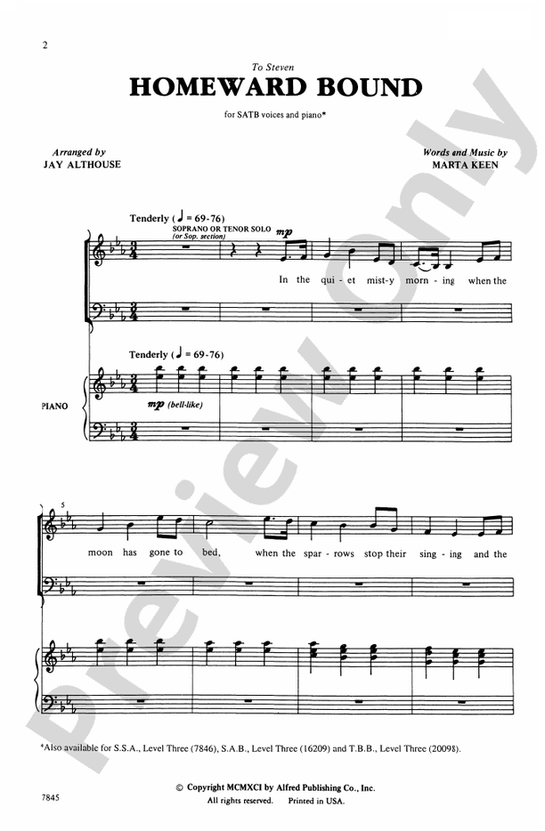 Homeward Bound - Arr. Jay Althouse – SATB Choral Octavo (Digital Download)