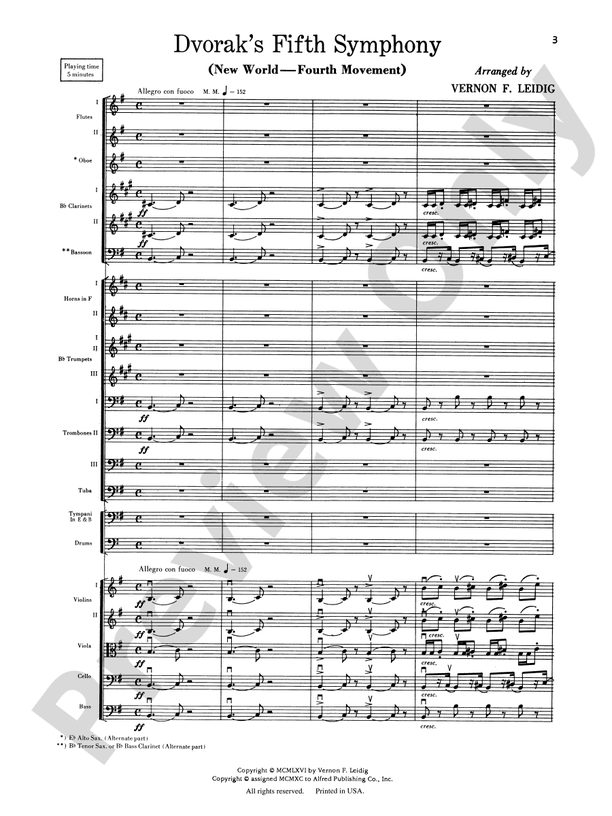 Dvorák's 5th Symphony ("New World," 4th Movement) – Full Orchestra Conductor Score & Parts (Digital Download)