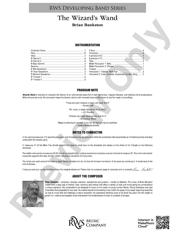 The Wizard's Wand - Concert Band Conductor Score & Parts(Digital Download)