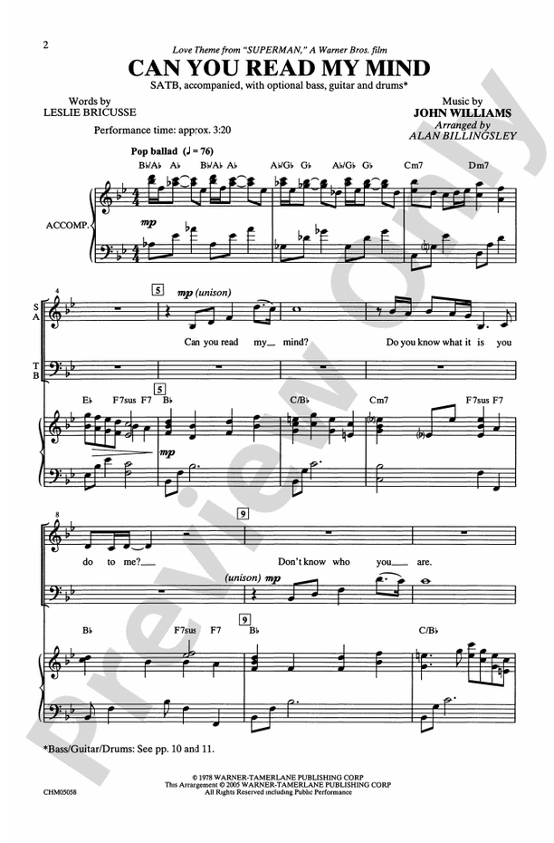Can You Read My Mind? (from Superman) – SATB Choral Octavo (Digital Download)