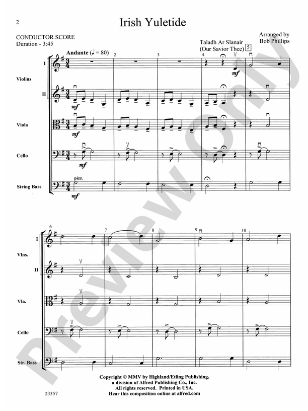 Irish Yuletide – String Orchestra Conductor Score & Parts (Digital Download)