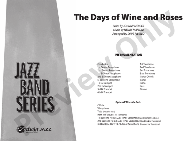 The Days of Wine and Roses (Grade 3) - Jazz Ensemble Conductor Score & Parts (Digital Download)