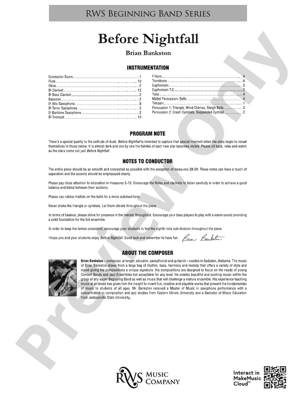 Before Nightfall - Concert Band Conductor Score & Parts (Digital Download)