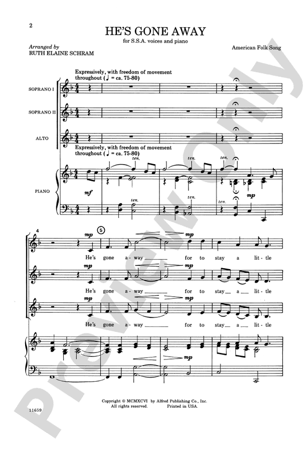 He's Gone Away – SSA Choral Octavo (Digital Download)