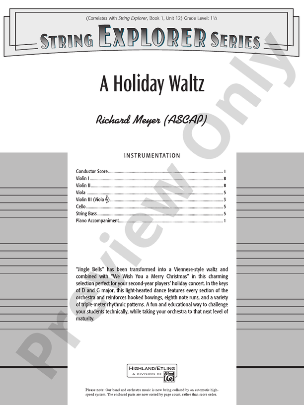 A Holiday Waltz – String Orchestra Conductor Score & Parts (Digital Download)