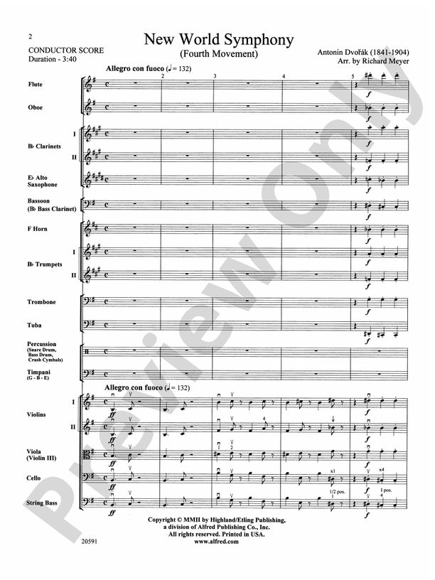 New World Symphony (Fourth Movement) – Full Orchestra Conductor Score & Parts (Digital Download)