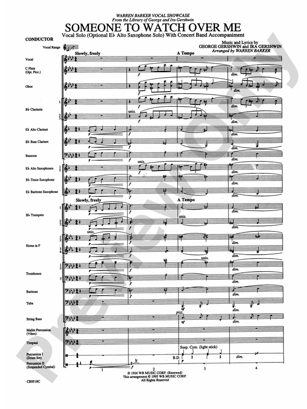 Someone to Watch Over Me - Concert Band Conductor Score & Parts (Digital Download)
