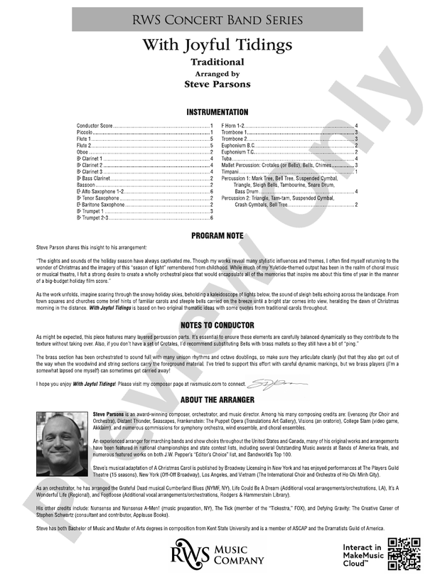 With Joyful Tidings - Concert Band Conductor Score & Parts(Digital Download)