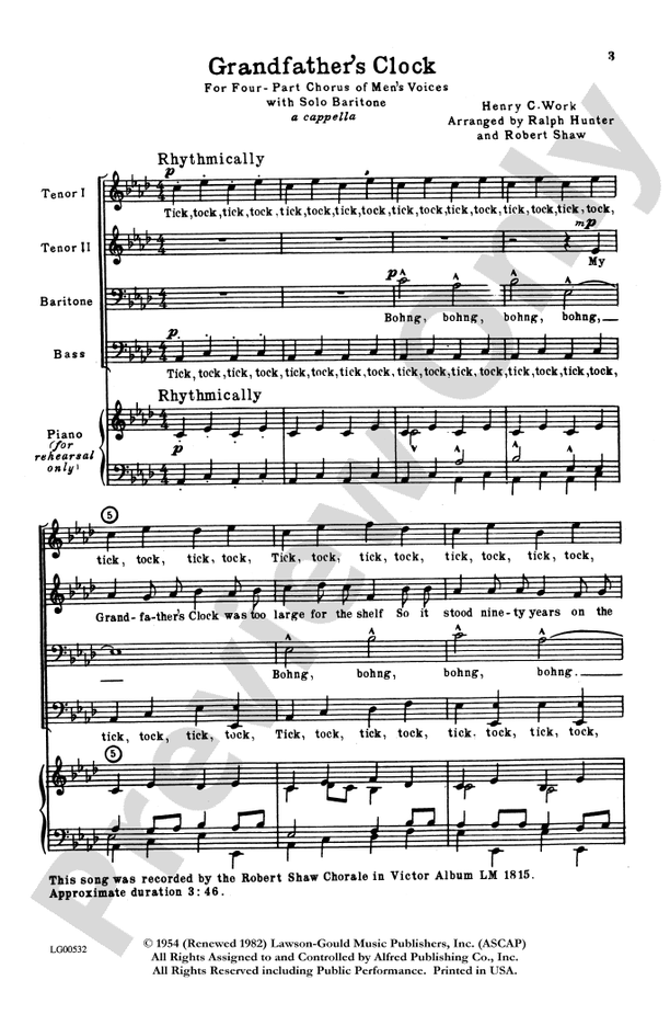 Grandfather's Clock – TTBB Choral Octavo (Digital Download)