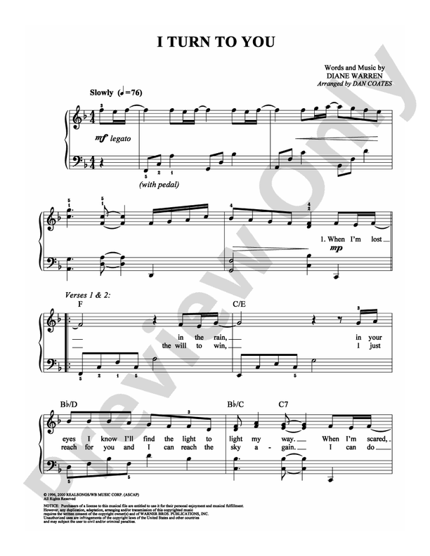 I Turn to You - Arr. Dan Coates - Easy Piano (Digital Download)