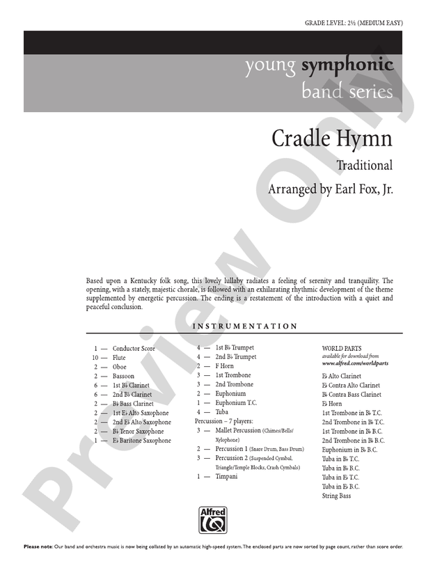 Cradle Hymn - Concert Band Conductor Score & Parts (Digital Download)