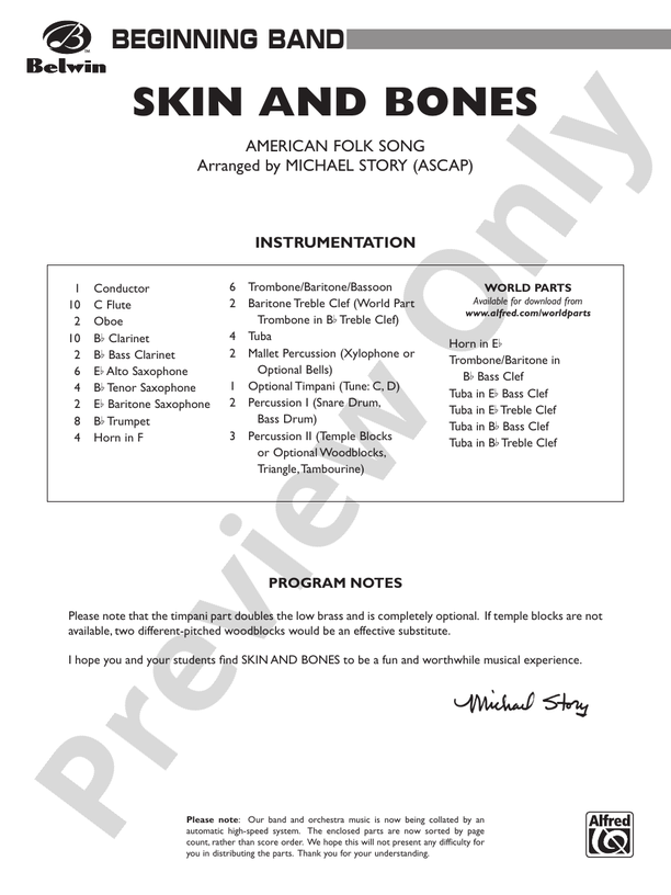Skin and Bones - Concert Band Conductor Score & Parts (Digital Download)
