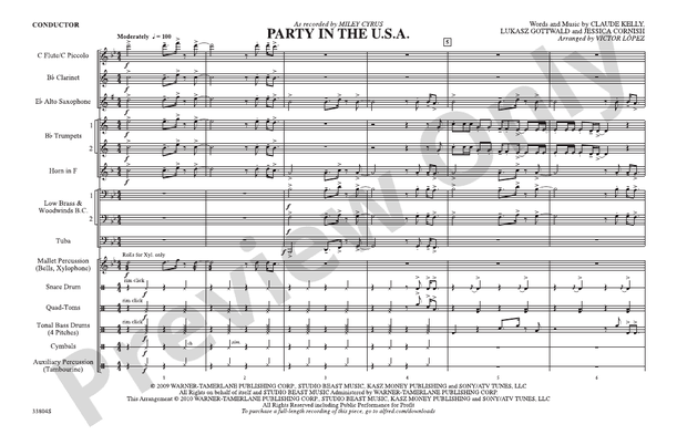 Party in the U.S.A. – Marching Band Conductor Score & Parts (Digital Download)