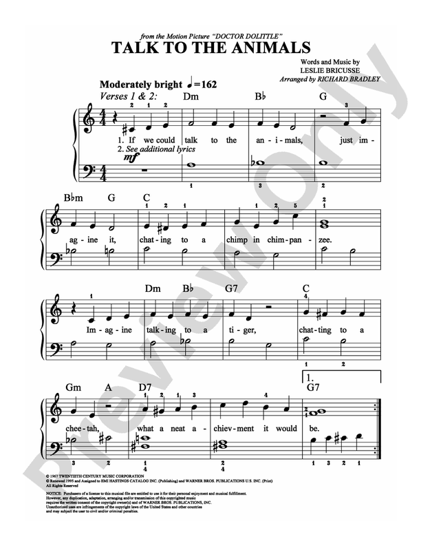 Talk to the Animals - Arr. Richard Bradley (DSM-PS-0000546) - Easy Piano (Digital Download)