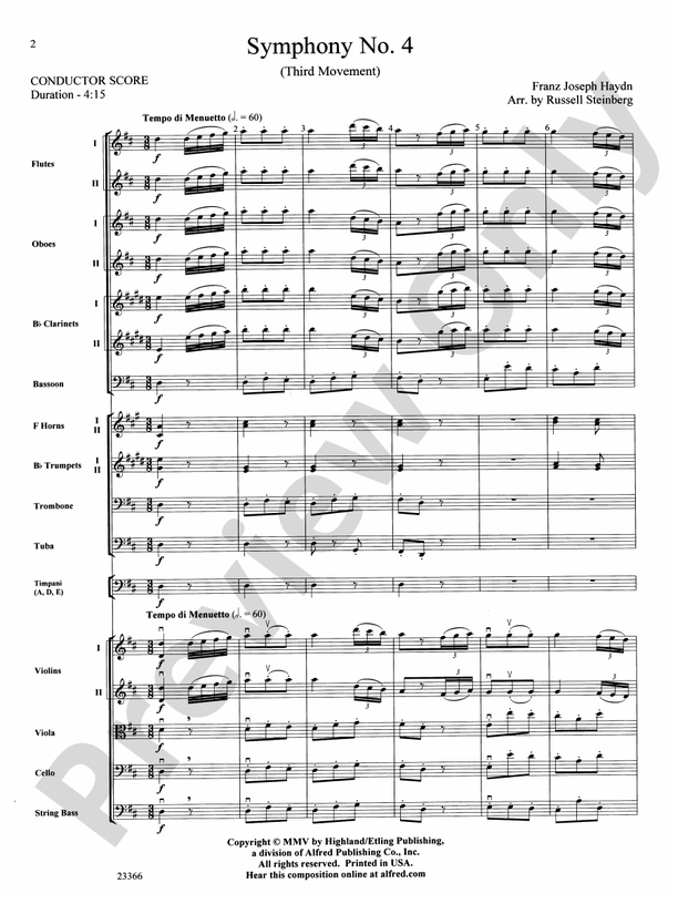 Symphony No. 4, 3rd Movement (Grade 3) – Full Orchestra Conductor Score & Parts (Digital Download)