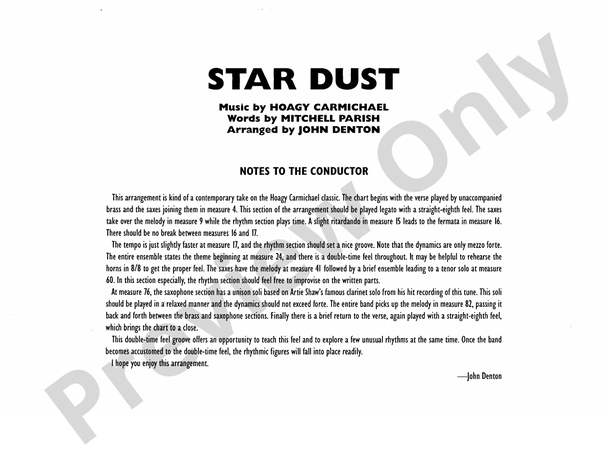 Star Dust - Jazz Ensemble Conductor Score & Parts (Digital Download)