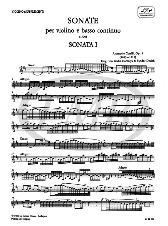 Corelli - 12 Sonatas Op5 Volume 1A - Violin/Basso Continuo EMB Z12050