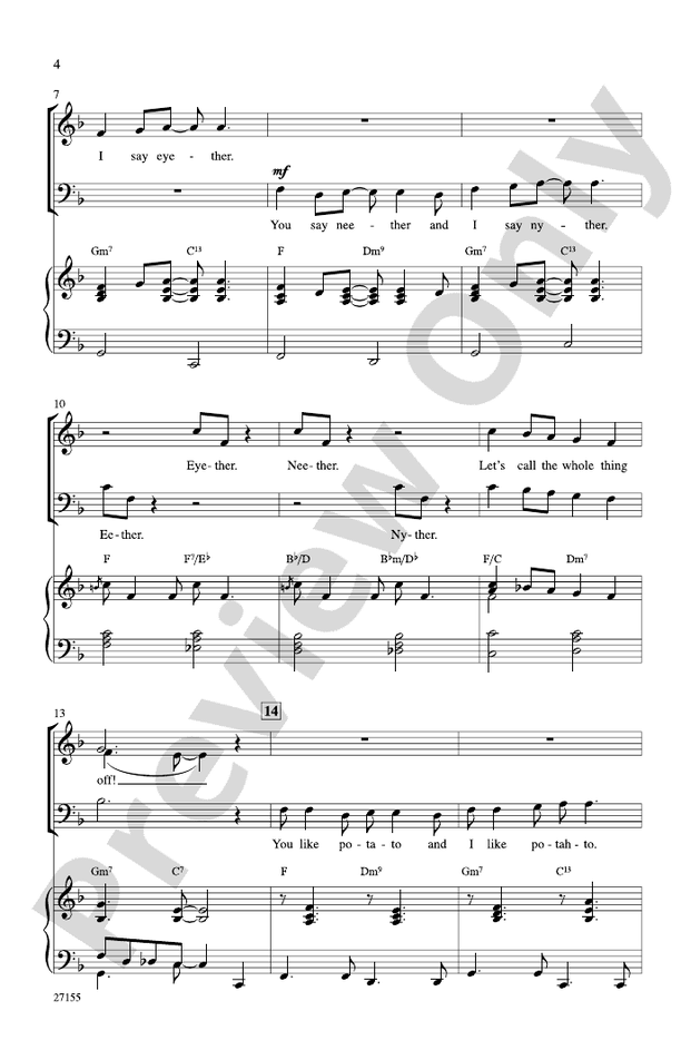 Let's Call the Whole Thing Off – SAB Choral Octavo (Digital Download)