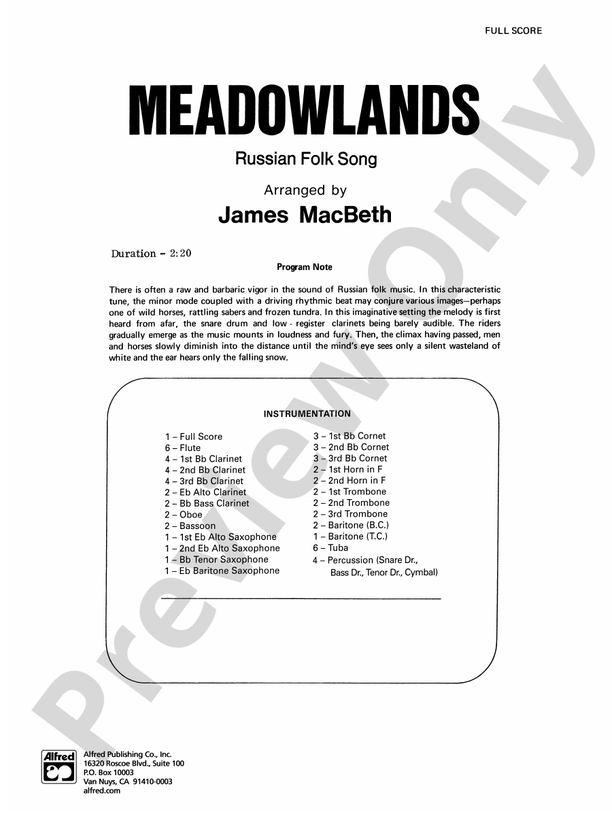 Meadowlands - Concert Band Conductor Score & Parts (Digital Download)