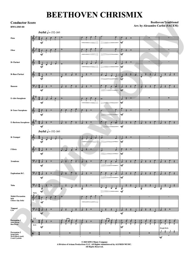 Beethoven Chrismix - Concert Band Conductor Score & Parts(Digital Download)