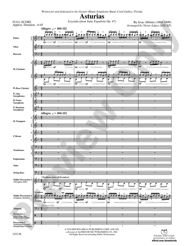 Asturias (Grade 3.5) - Concert Band Conductor Score & Parts (Digital Download)