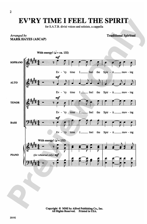 Ev'ry Time I Feel the Spirit – SATB divisi, a cappella Choral Octavo (Digital Download)