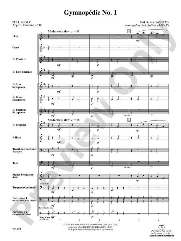 Gymnopedie No. 1 - Concert Band Conductor Score & Parts (Digital Download)