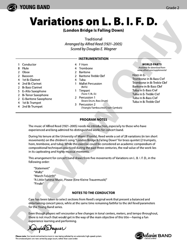 Variations on L. B. I. F. D. - Concert Band Conductor Score & Parts (Digital Download)