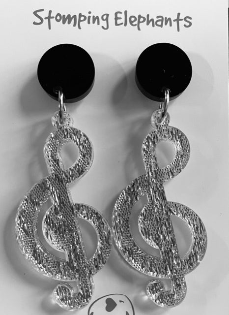 Drop Earrings - Large - Silver Treble Clef  Earrings