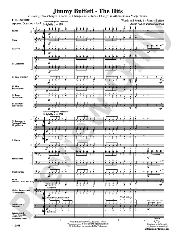 Jimmy Buffett--The Hits - Concert Band Conductor Score & Parts (Digital Download)