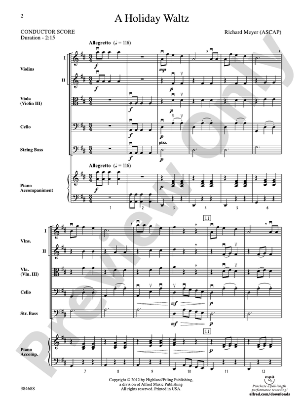 A Holiday Waltz – String Orchestra Conductor Score & Parts (Digital Download)