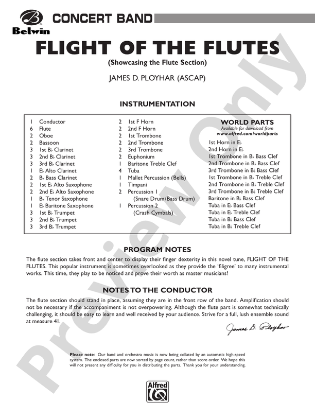 Flight of the Flutes (Showcasing the Flute Section) - Concert Band Conductor Score & Parts (Digital Download)