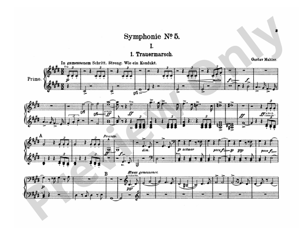 Mahler - Symphony No. 5, in E Major - 1 Piano, 4 Hands (Digital Download)