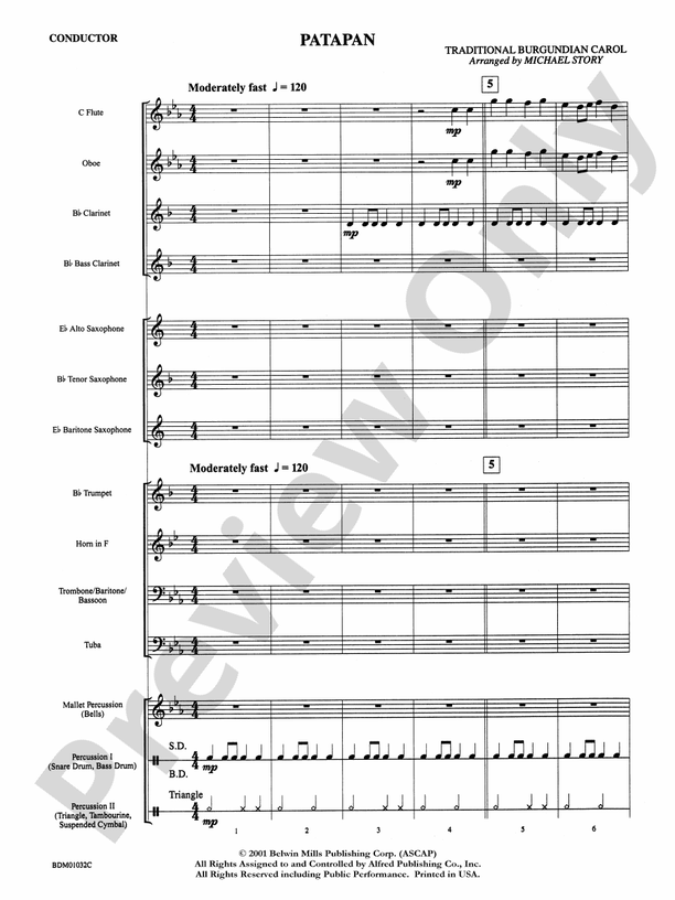 Patapan (Grade 1) - Concert Band Conductor Score & Parts (Digital Download)