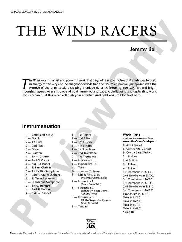 The Wind Racers - Concert Band Conductor Score & Parts (Digital Download)