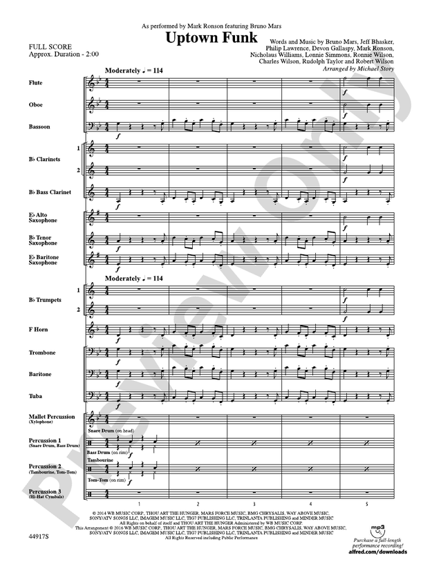Uptown Funk - Concert Band Conductor Score & Parts (Digital Download)