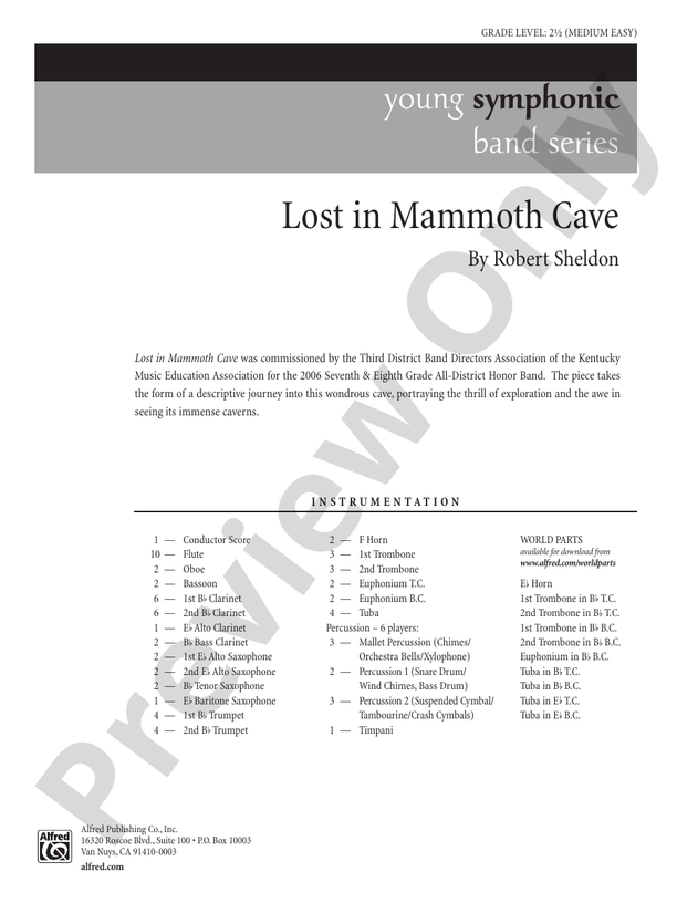 Lost in Mammoth Cave - Concert Band Conductor Score & Parts (Digital Download)