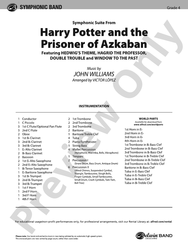 Harry Potter and the Prisoner of Azkaban, Symphonic Suite from - Concert Band Conductor Score & Parts (Digital Download)