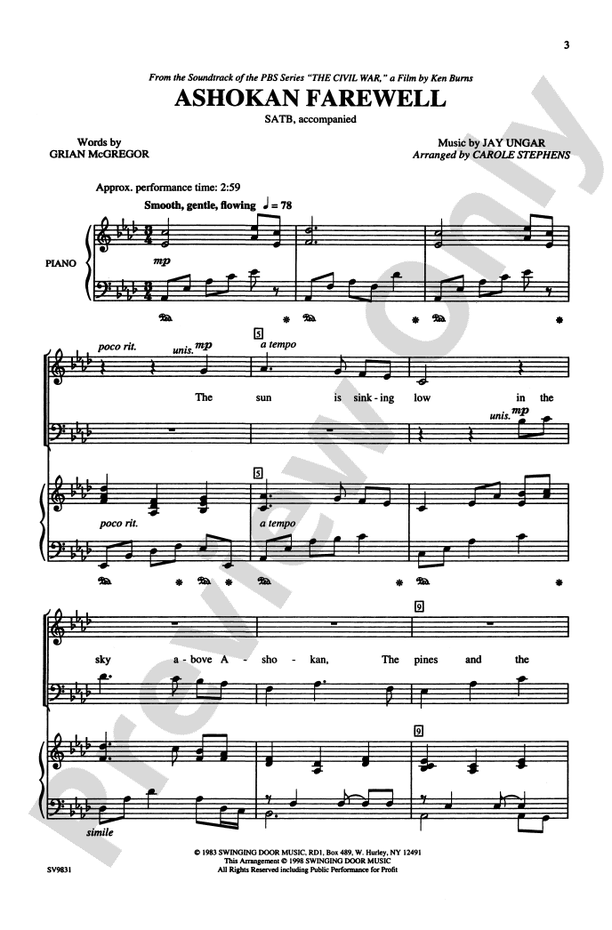 Ashokan Farewell (from "The Civil War," a Film by Ken Burns) – SATB Choral Octavo (Digital Download)