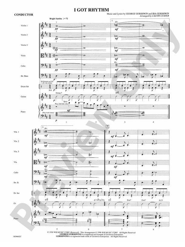 I Got Rhythm (Arr. Calvin Custer) - String Orchestra Conductor Score & Parts (Digital Download)