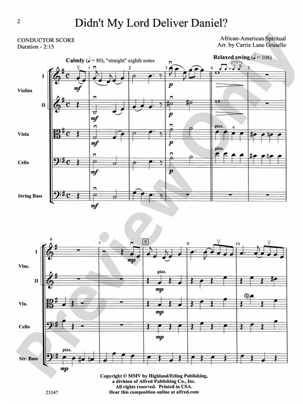 Didn't My Lord Deliver Daniel? – String Orchestra Conductor Score & Parts (Digital Download)