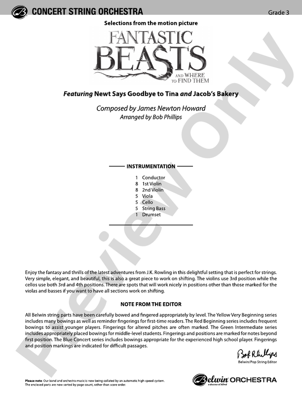 Fantastic Beasts and Where to Find Them - String Orchestra Conductor Score & Parts (Digital Download)