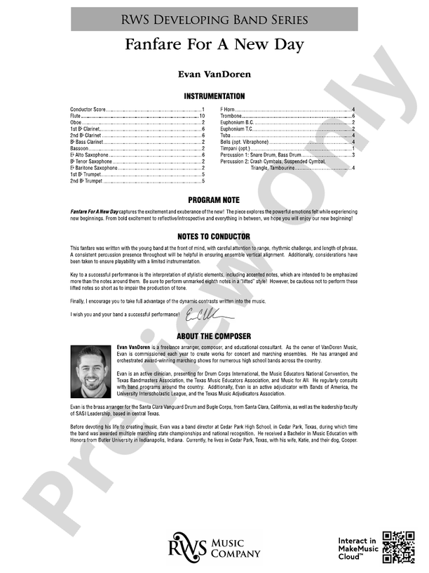 Fanfare for a New Day - Concert Band Conductor Score & Parts (Digital Download)