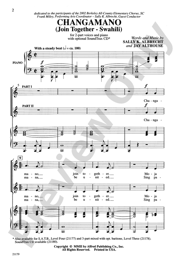 Changamano (Join Together-Swahili) – 2-Part Choral Octavo (Digital Download)
