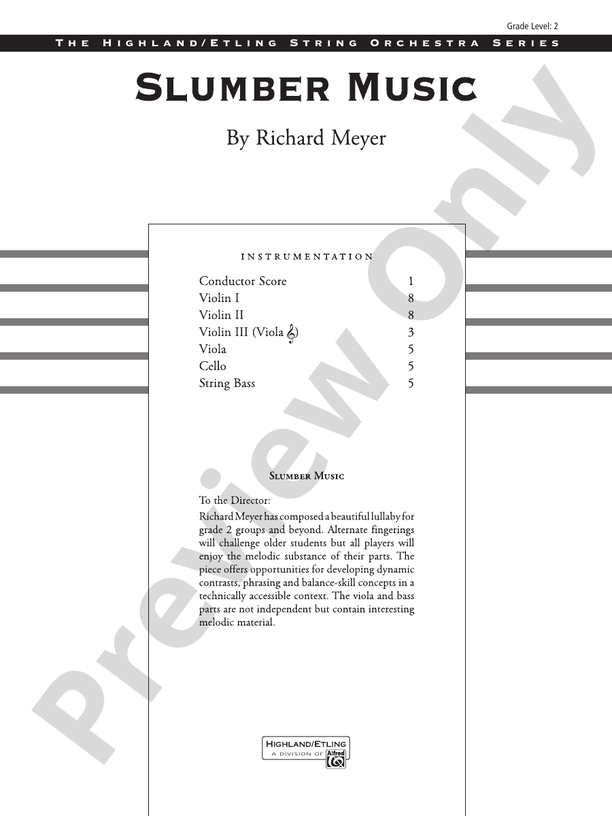 Slumber Music – String Orchestra Conductor Score & Parts (Digital Download)