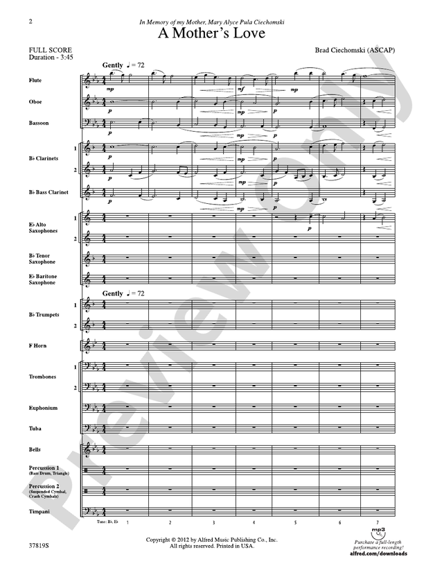 A Mother's Love - Concert Band Conductor Score & Parts (Digital Download)