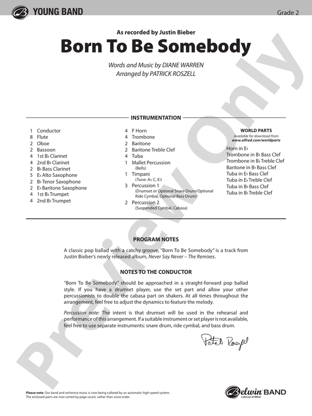 Born to be Somebody - Concert Band Conductor Score & Parts (Digital Download)