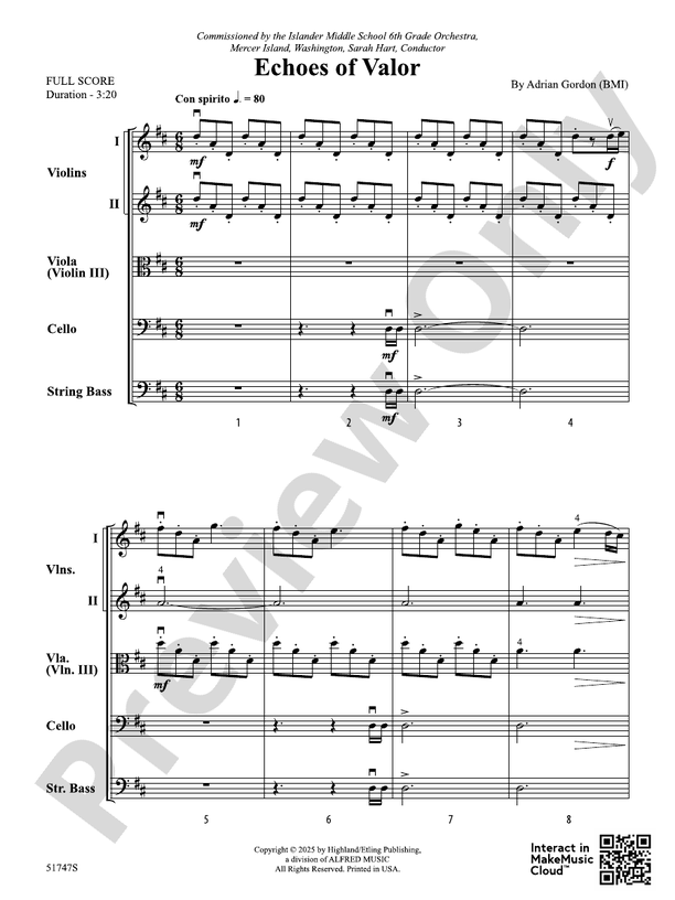 Echoes of Valor - String Orchestra Conductor Score & Parts (Digital Download)