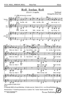 Roll, Jordan, Roll - SSAA Brian Tate Pavane Publishing Choral Score Octavo