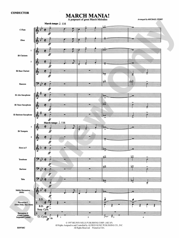 March Mania! (A Potpourri of Great March Melodies) - Concert Band Conductor Score & Parts (Digital Download)